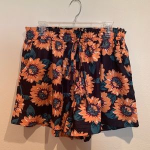 Paper Bag Waisted Shorts with Sunflower Print
